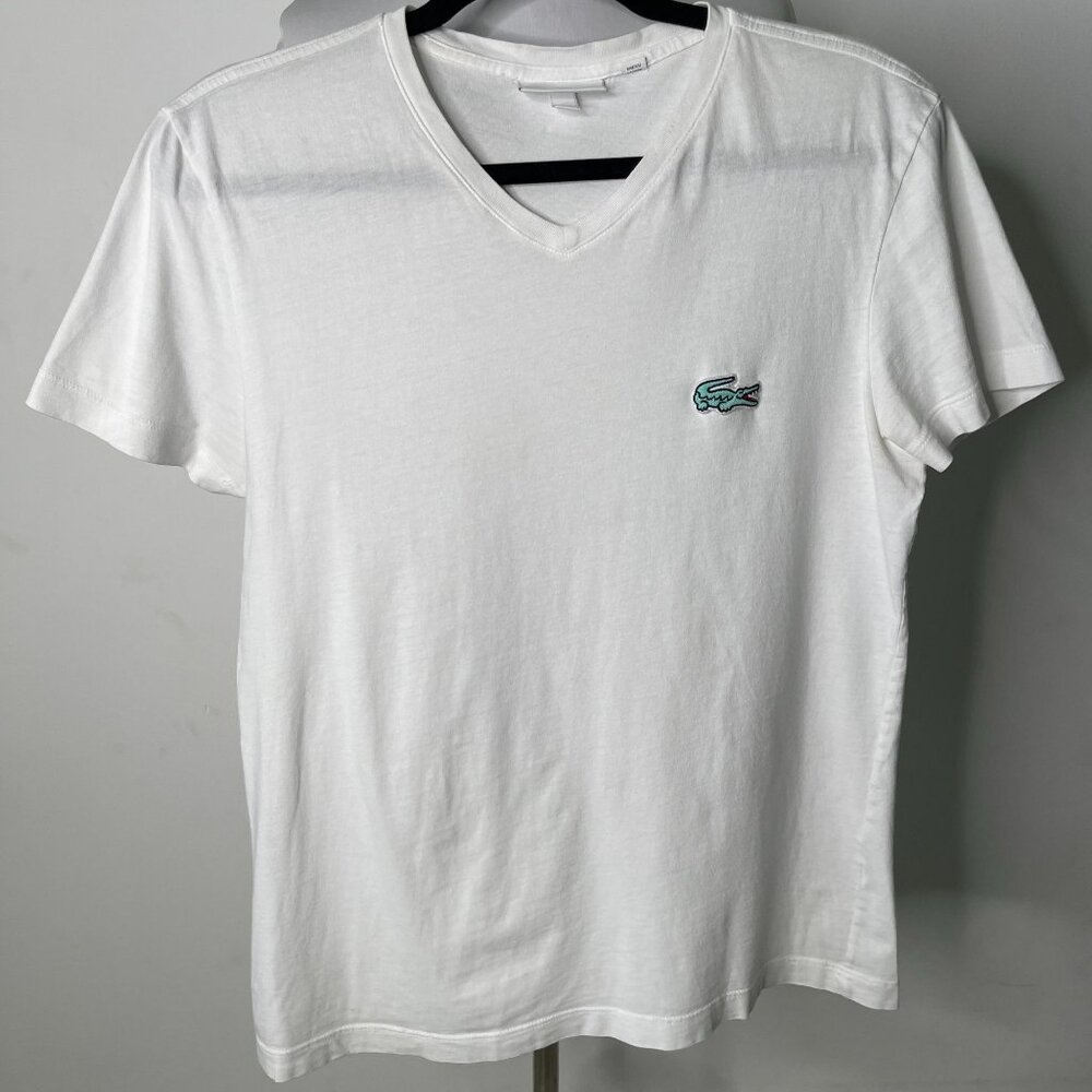LACOSTE Mens White V-Neck Regular Fit Short Sleeve T-Shirt Size Small / 3